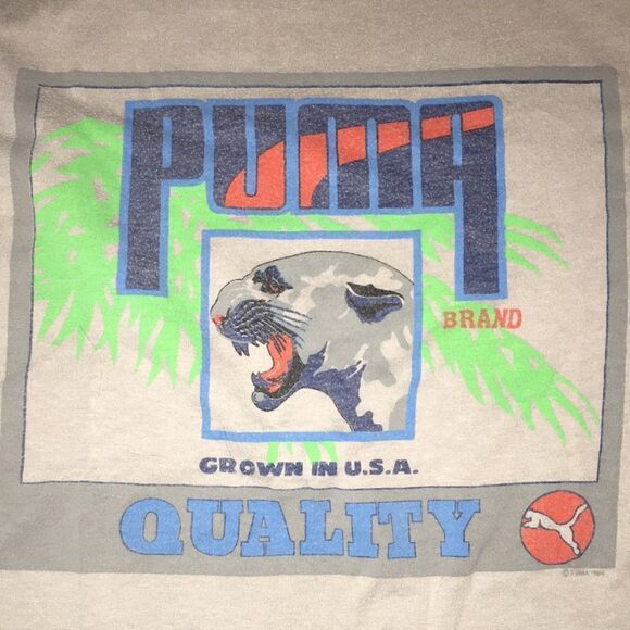 Vintage 1982 Puma Made in USA Worn Pilled Rare graphic T shirt retro Gray - Picture 3 of 6